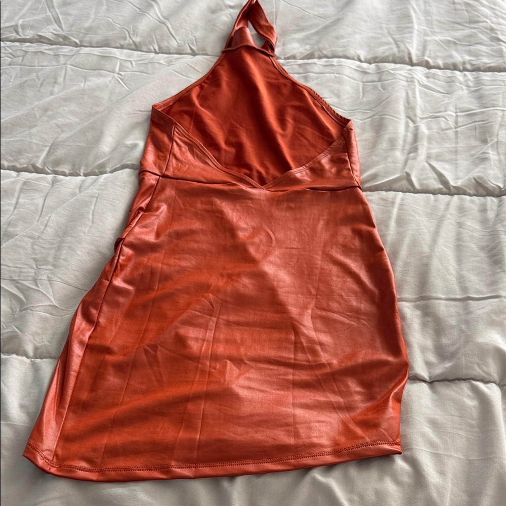 Sleek Halter Neck Dress in Rust